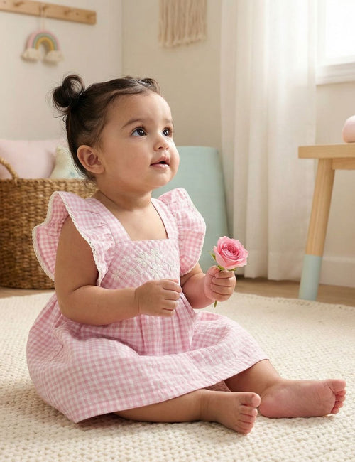 Butterfly Bloom Check Frock – Organic Cotton Dress for Baby Girls