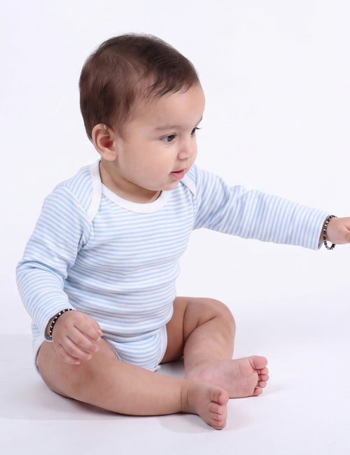 Organic Cotton Long sleeve bodysuit 2-pack-Striped Blue & Grey