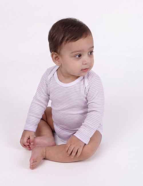 Organic Cotton Long sleeve bodysuit 2-pack-Striped Pink & Grey
