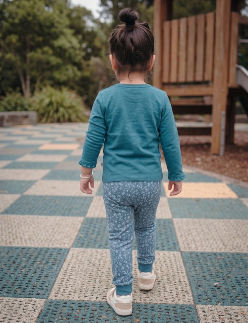 Organic Cotton Track Set - Green Melange / Frost Leaves Print