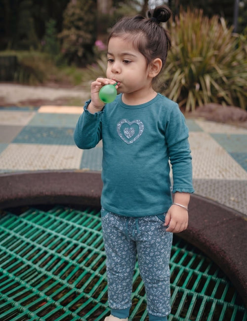 Organic Cotton Track Set - Green Melange / Frost Leaves Print