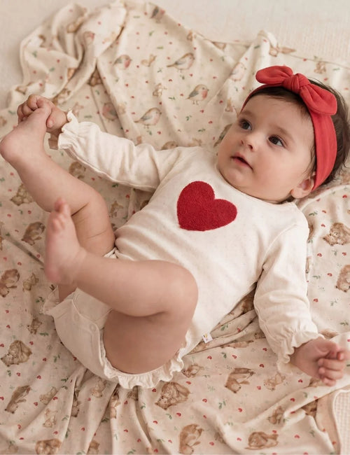 Baby Girl Organic Cotton Heart Bodysuit Set
