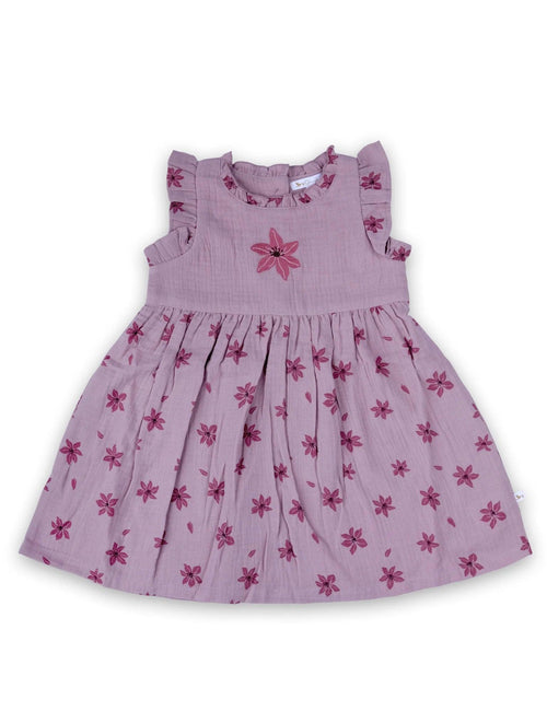 Organic Cotton Dress with Floral Hair Clip - Mulberry