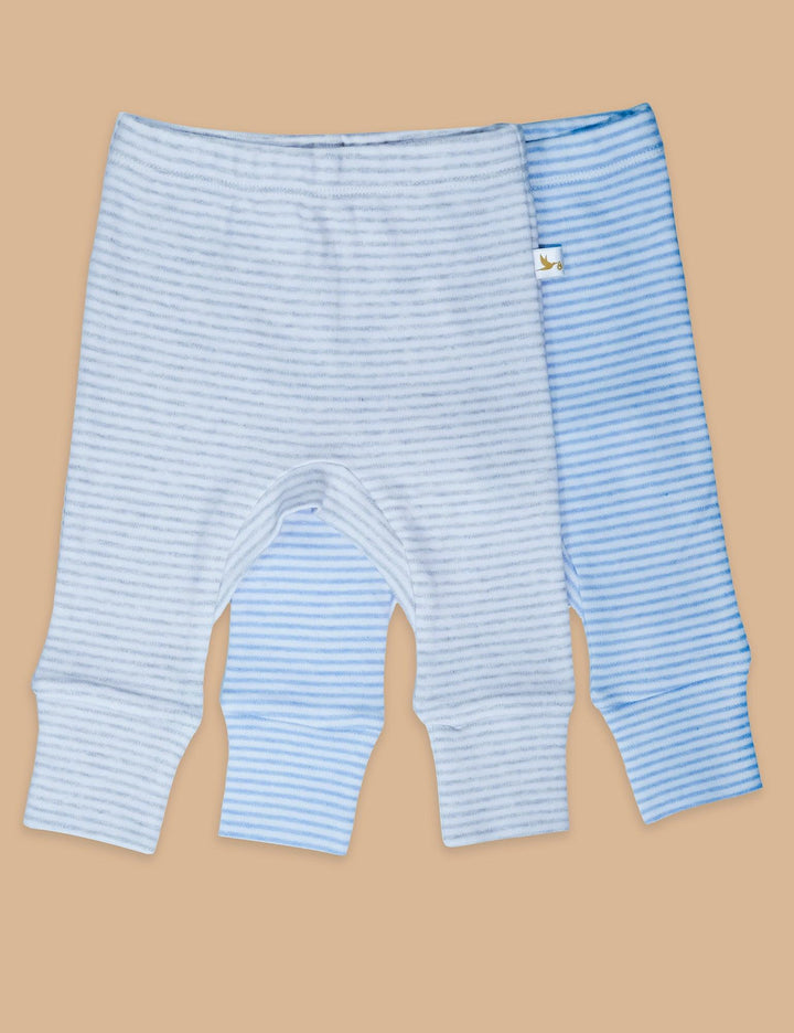 Organic Cotton Baby leggings 2 pack Blue Stripes and Grey Stripes - ohmybebe