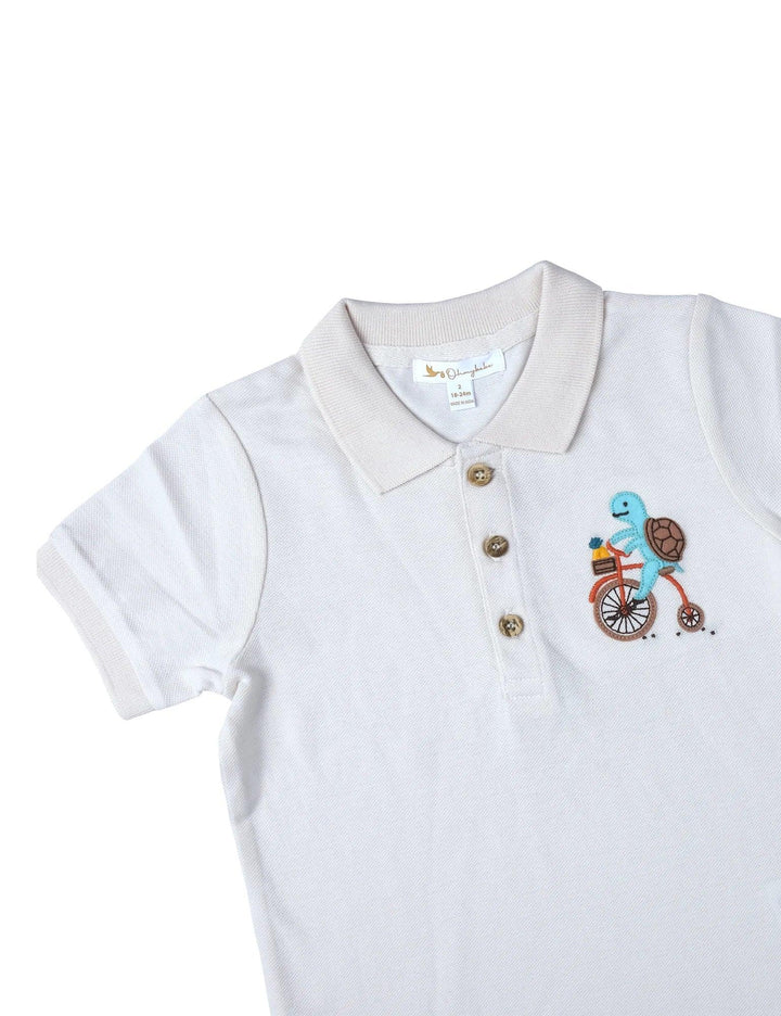 Organic Cotton Cloud Polo Tee & Beige Linen Blend Pant - 2 Piece Set - ohmybebe