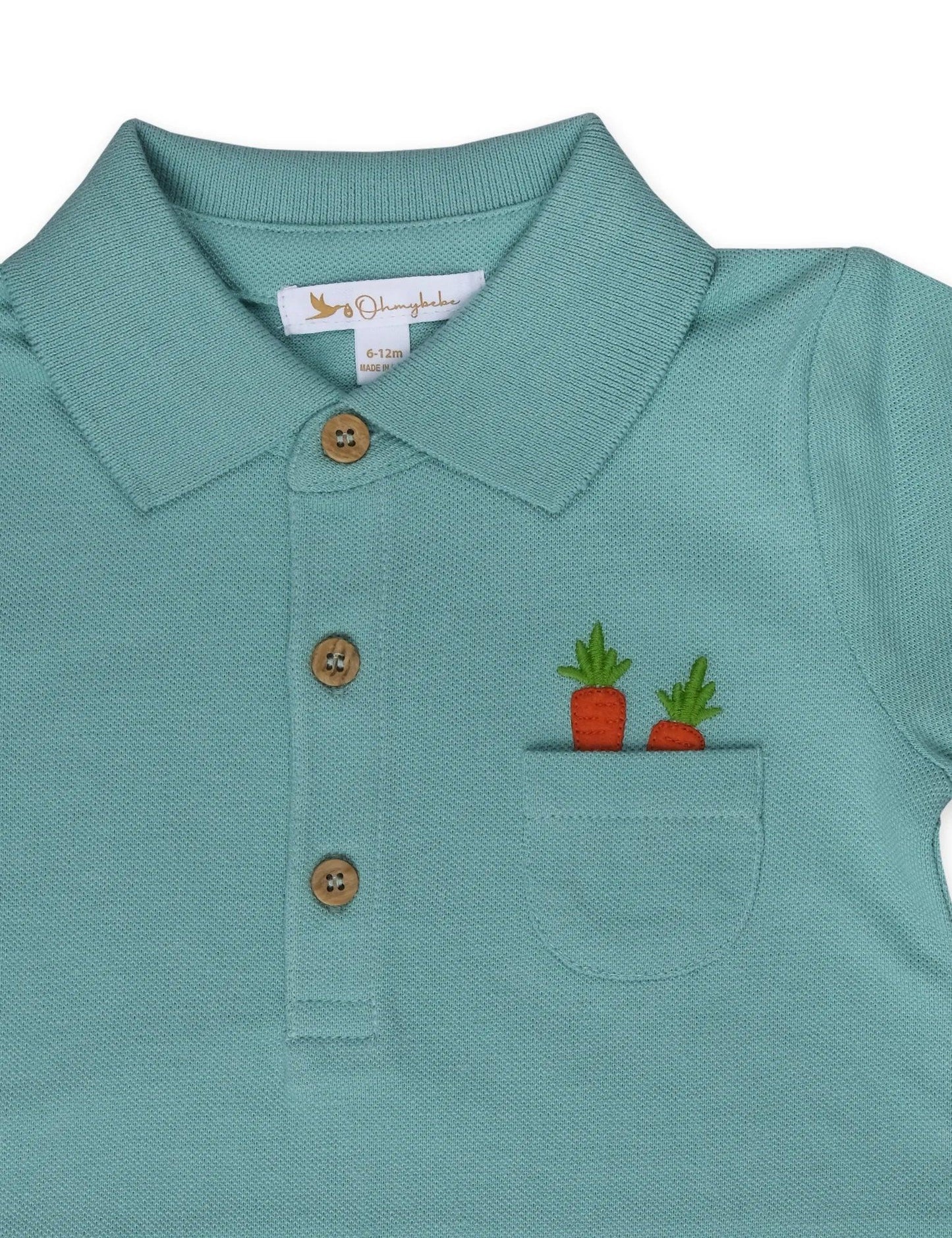 Organic Cotton Mint Polo Growsuit with Denim Cap - 2 Piece Organic Set - ohmybebe