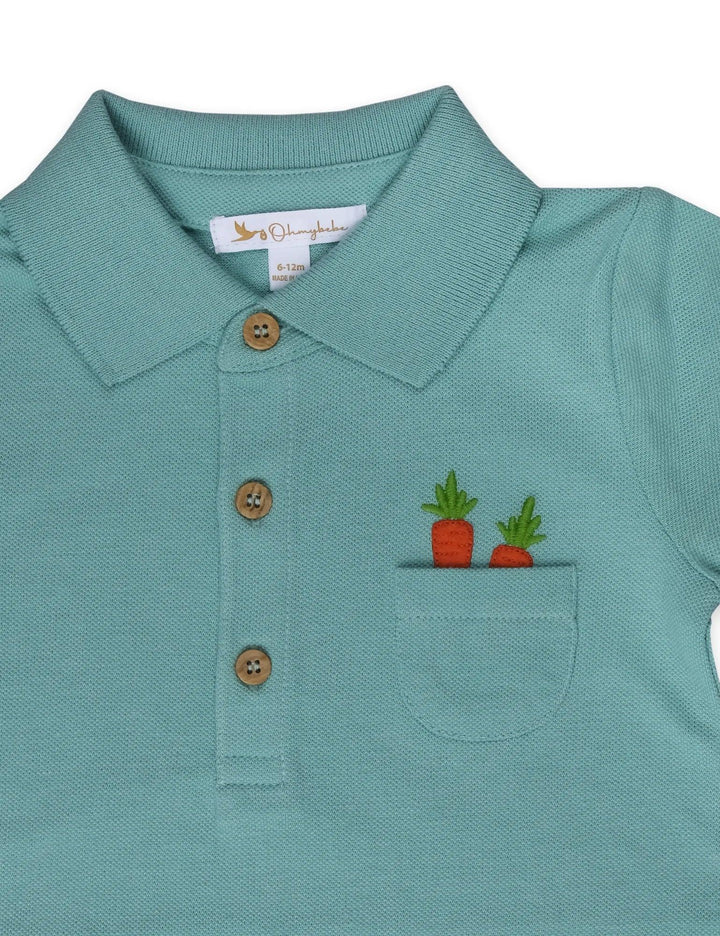 Organic Cotton Mint Polo Growsuit with Denim Cap - 2 Piece Organic Set - ohmybebe