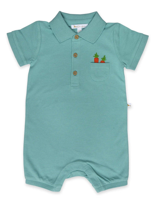 Mint Polo Romper & Denim Cap Set – Organic Cotton (2-Piece)