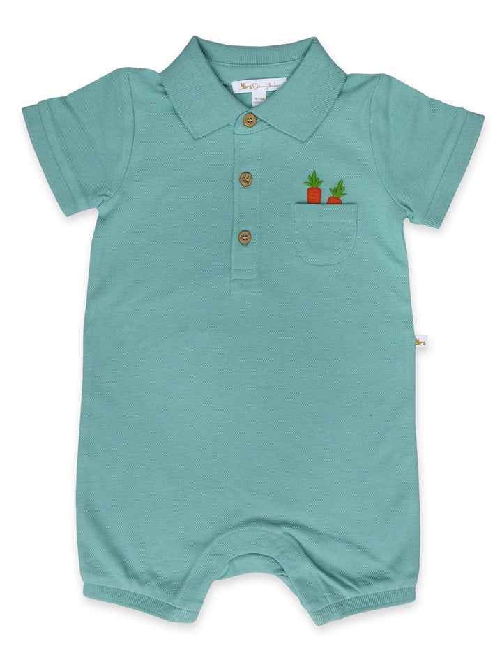 Organic Cotton Mint Polo Growsuit with Denim Cap - 2 Piece Organic Set - ohmybebe