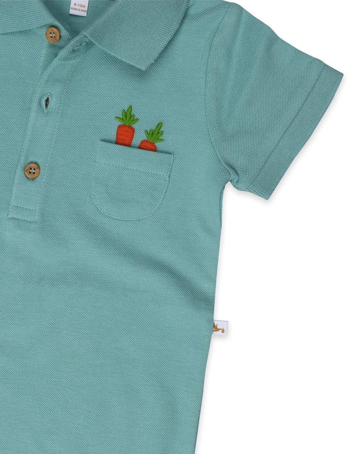 Organic Cotton Mint Polo Growsuit with Denim Cap - 2 Piece Organic Set - ohmybebe