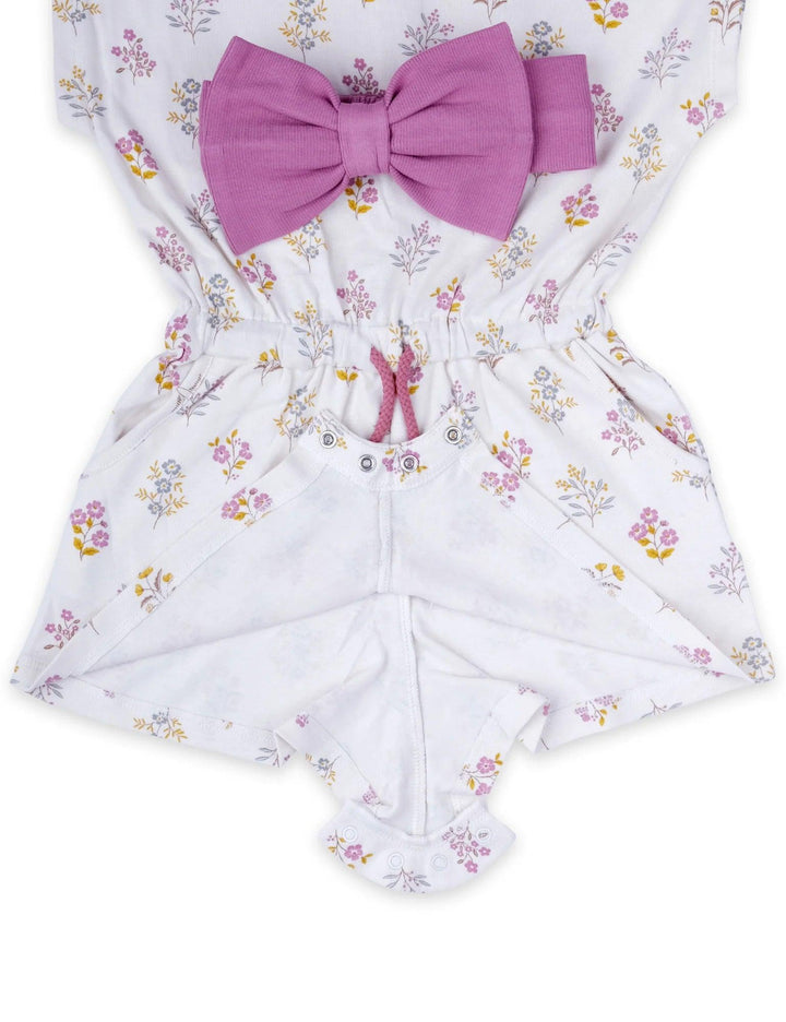 Organic Cotton Onesie with Headband - Cloud AOP (Posie Floral Print) / Raspberry - ohmybebe
