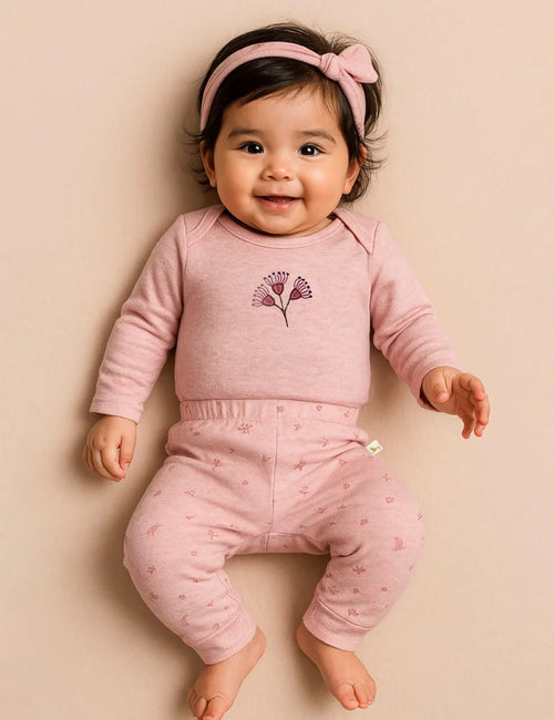 Organic Cotton Blossom Breeze 3-Piece Set – Bodysuit, Leggings & Headband - ohmybebe