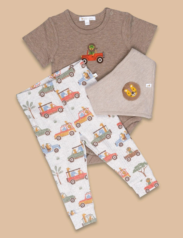 Organic Cotton Gentle Lion Baby Set | Snuggly & Stylish | Bodysuit, Legging & Bib - ohmybebe