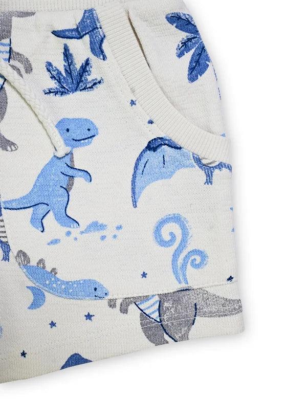 Organic Cotton Polo Tee & Shorts Set – Sky Blue & Dino Dreams Print - ohmybebe