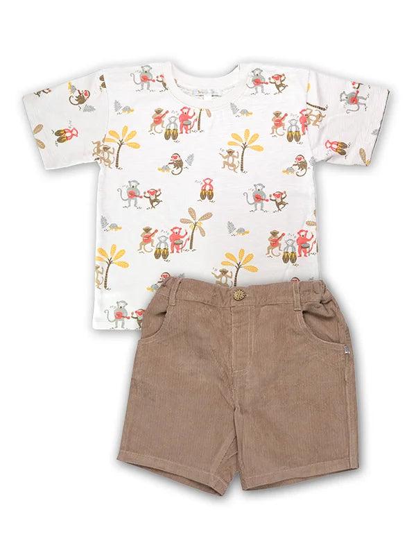 Organic Cotton Baby T-shirt & Shorts Set - Monkey Print - ohmybebe