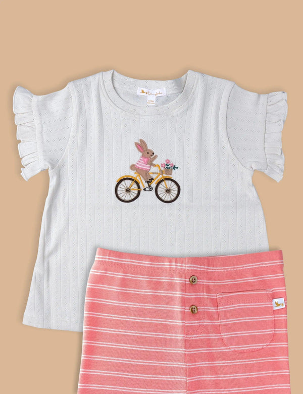 Organic Cotton Ruffle Sleeve Top & Striped Leggings Set - ohmybebe