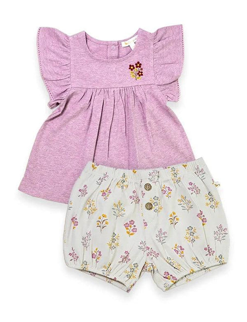 Organic Cotton Tunic Top & Shorts Set – Lavender Melange & Posie Floral Print