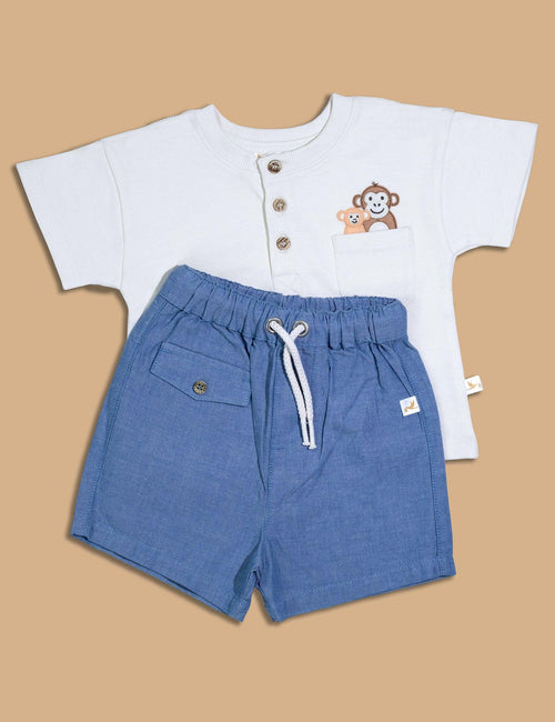 Organic Cotton Henley Tee with Chambray Shorts Set