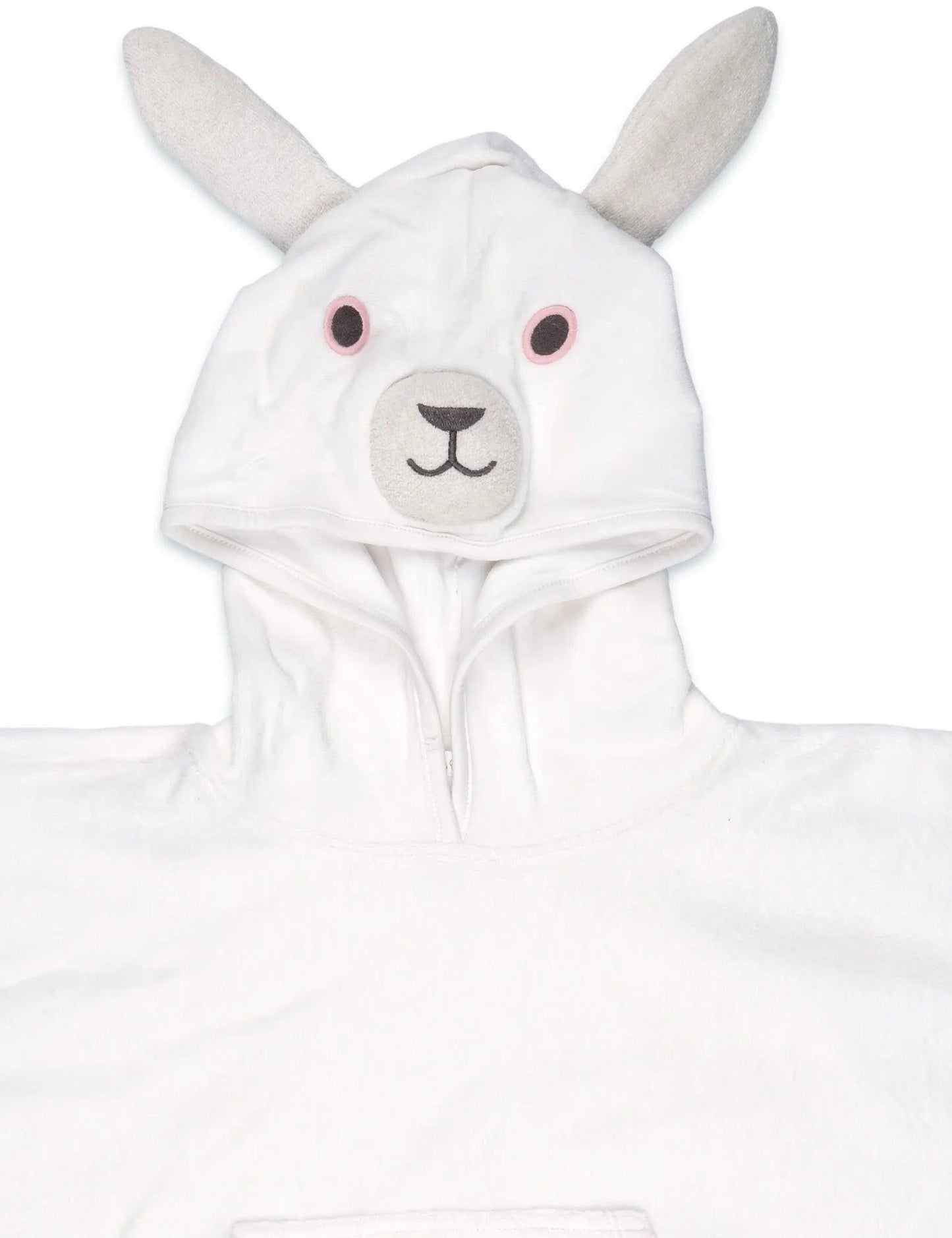 White organic cotton hooded towel with bunny face and long ears for kids