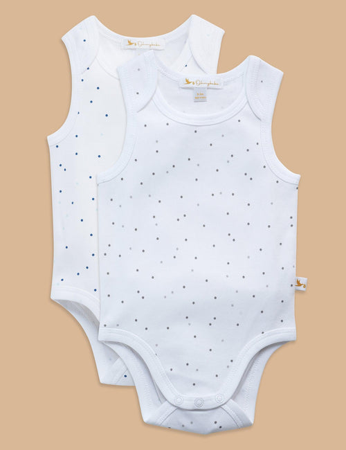 Organic Cotton Spot Blue & Grey Singlet Bodysuit 2-Pack