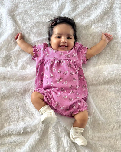 Organic Cotton Shortie Growsuit with Headband – Daisy Print - ohmybebe