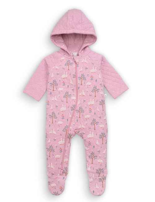 Organic Pink Duck Print Quilted Baby Romper