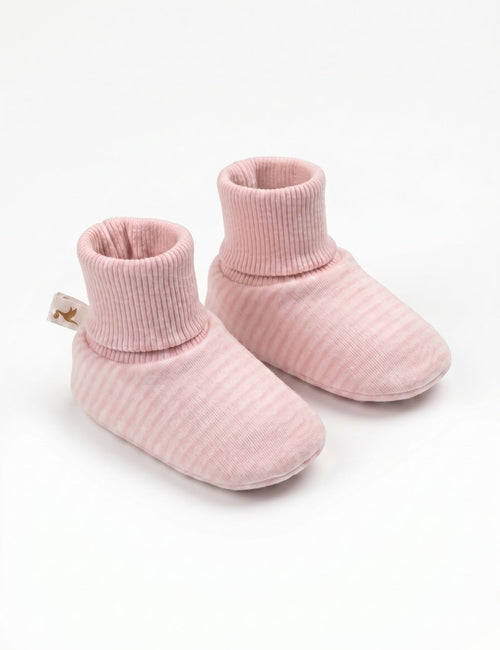 Organic Cotton Baby Booties & Mittens Set – Pale Pink Stripe