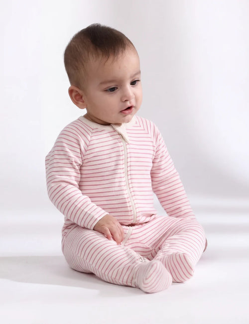 Ohmybebe Peach Mini Stripe Zip Growsuit