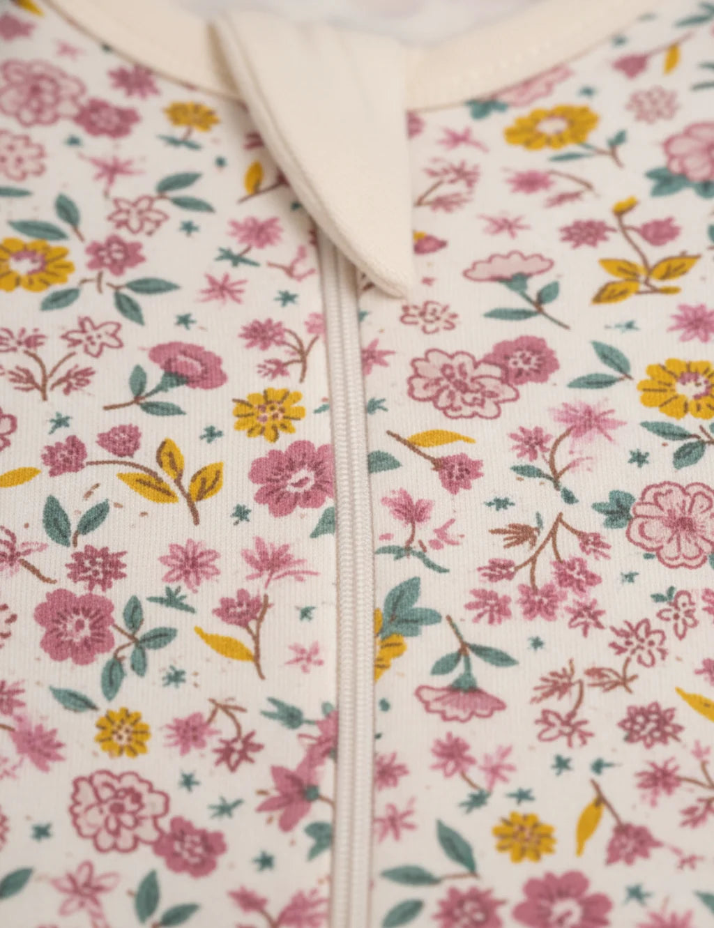 Floral-patterned fabric with colorful flowers on a white background