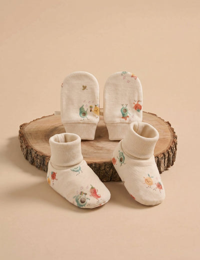 Organic Cotton Baby Booties & Mittens Set – Fruity Print