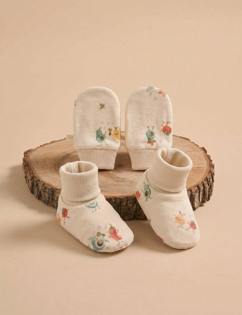 Organic Cotton Baby Booties & Mittens Set – Fruity Print