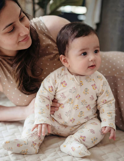 Organic Cotton Baby Zipper Romper – Posie Floral Print