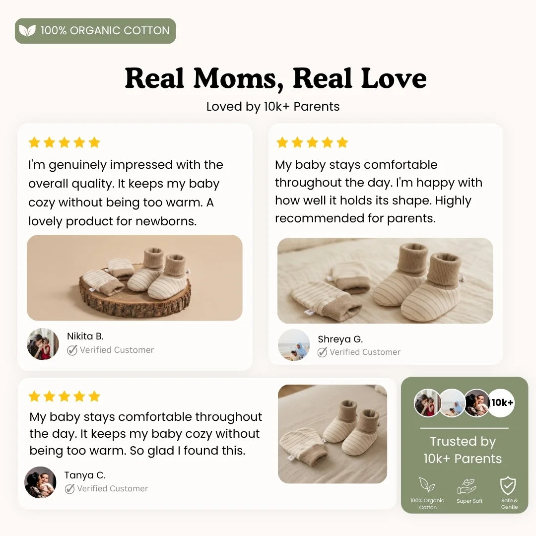 Organic Cotton Baby Booties & Mittens Set – Wheat Stripe