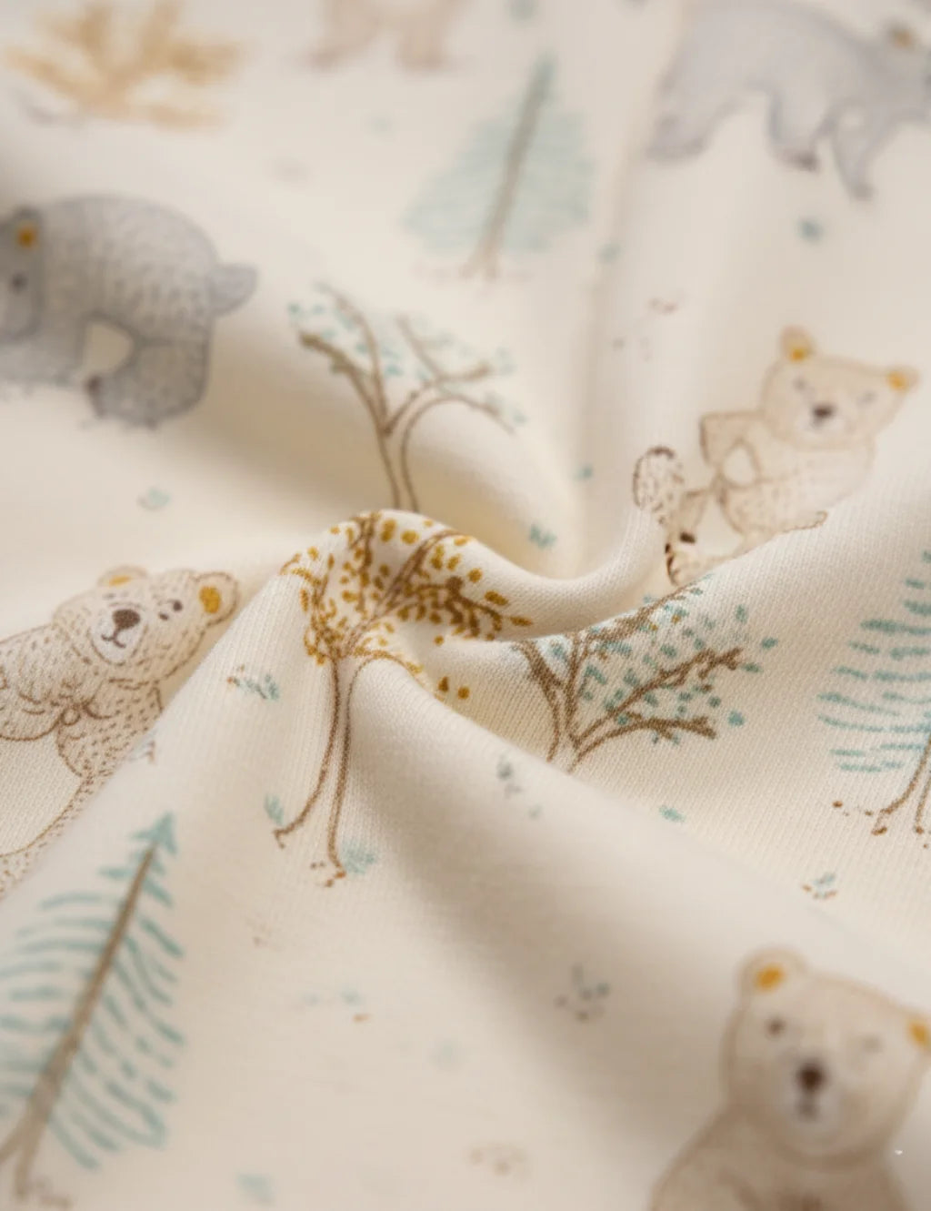 Fabric with teddy bear pattern on a neutral background