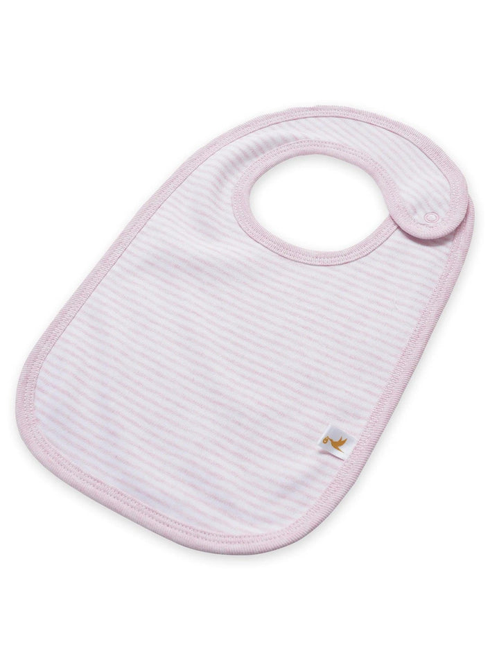 organic cotton baby bib with thin pink stripes and a soft pink trim. Features a convenient snap closure. Shop comfortable baby bibs India.