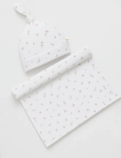 Organic Cotton Wrap & Cap Set – Vanilla Blossom (125 cm x 125 cm)