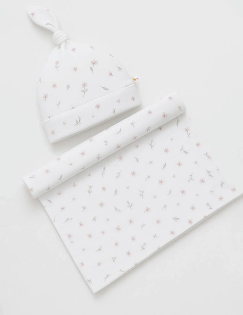 Organic Cotton Wrap & Cap Set – Vanilla Blossom (125 cm x 125 cm)