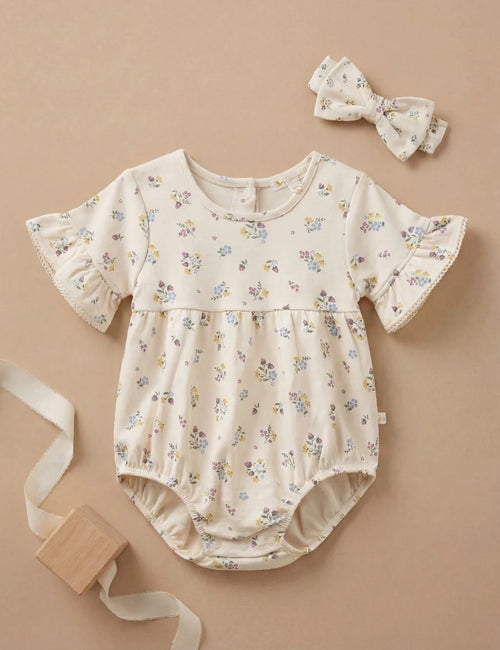 Floral Ruffle Baby Romper with Headband