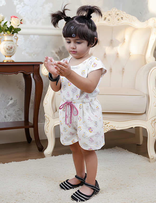 Organic Cotton Onesie with Headband - Cloud AOP (Posie Floral Print) / Raspberry
